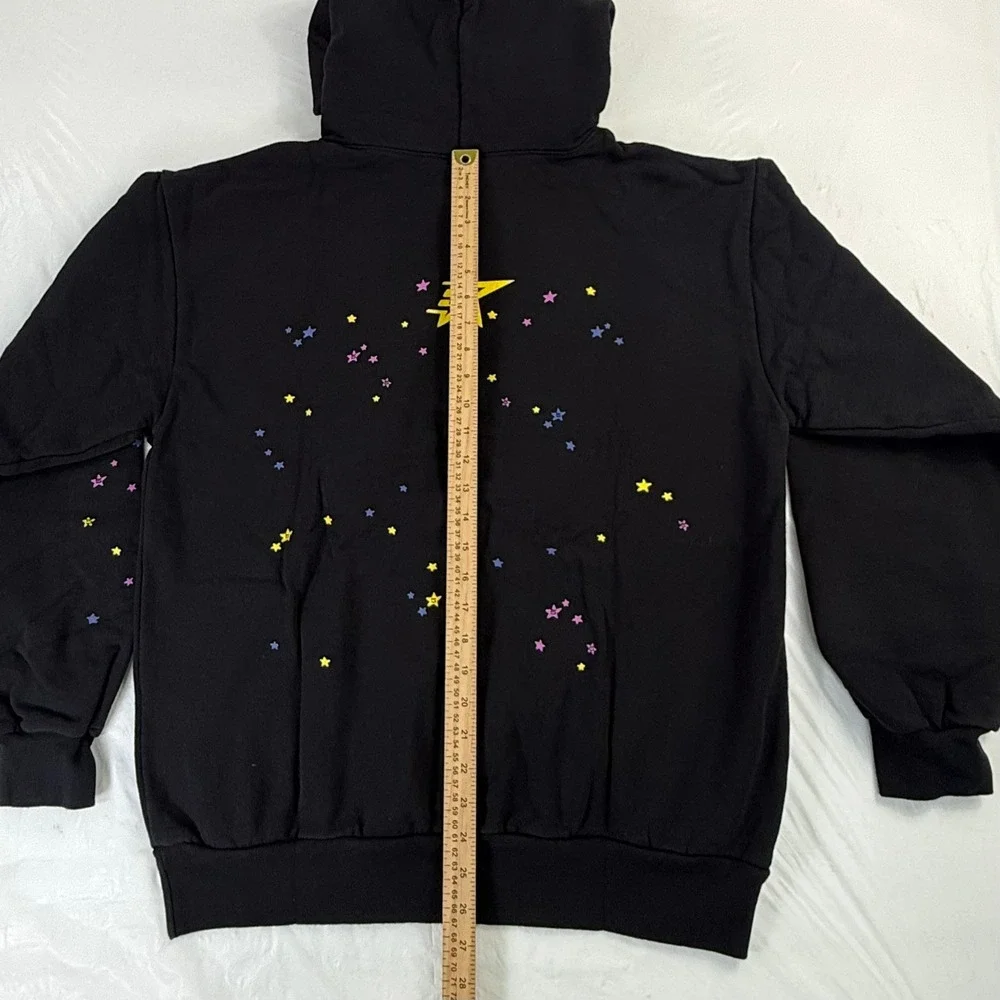 Sp5der Worldwide Nevermind the Punk Hoodie Black Pink Puff Print Large